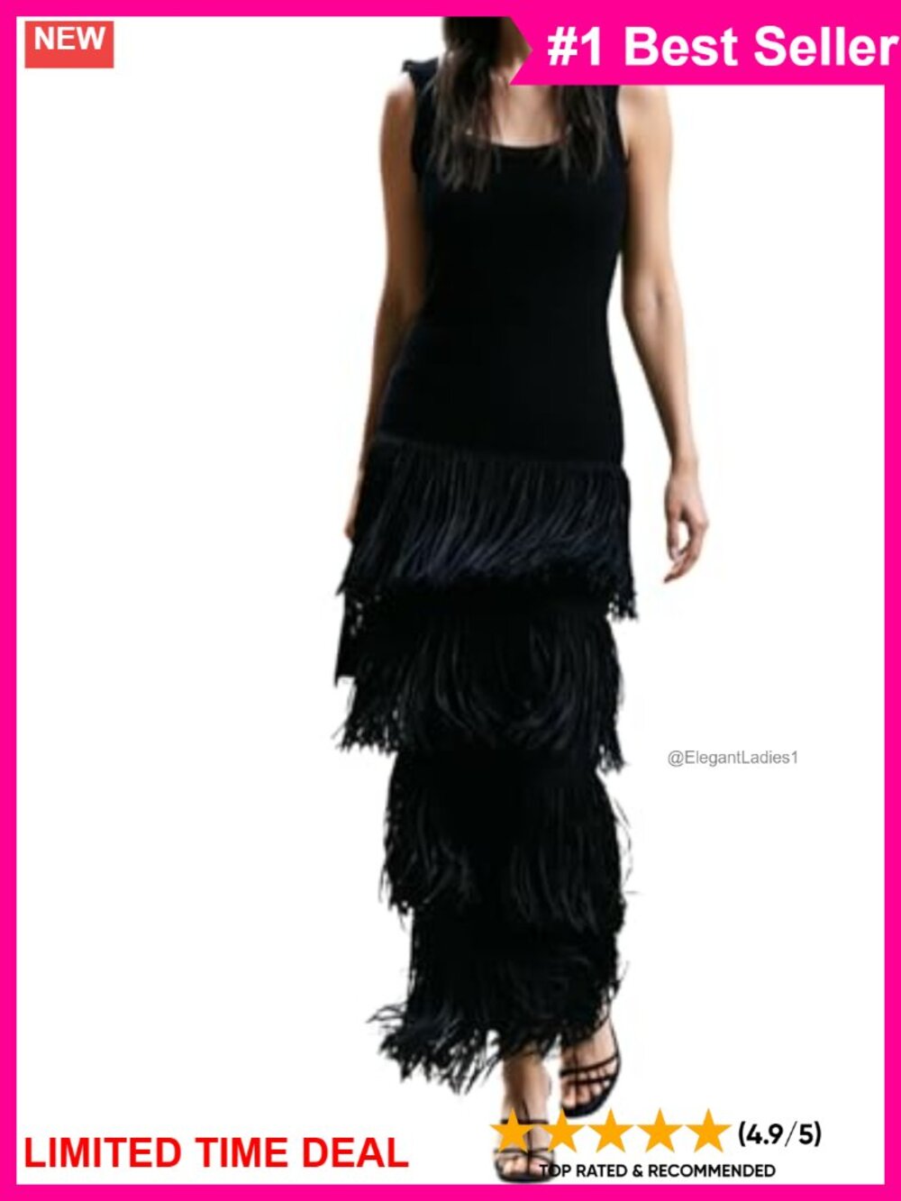Knit Sweater Dress Fringe Hem Bodycon Sleeveless Party Vacation